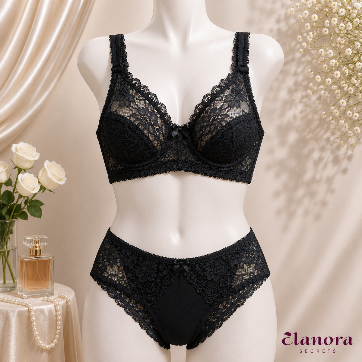 La Rose Noire – Premium Black Fancy Bra Set by Elanora Secrets